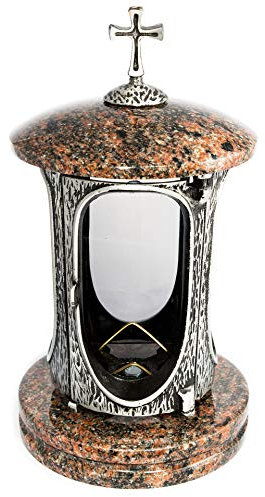 Élégante lanterne funéraire anthracite avec croix en granit Aurora India - Hauteur : 27 cm - Diamètre : 15 cm - Lanterne funéraire en granit bronze avec socle - Décoration funéraire