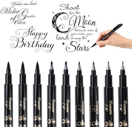 O-Kinee Calligrafia Pennarelli, 9 Brush Pen Lettering, Fine Line Point per Schizzi Disegno Comic Manga Scrapbooking Journal Calligrafia Pittura