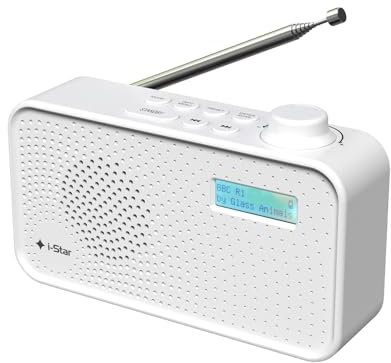 DAB Radio Portable, DAB Plus/DAB Radio, FM Radio Mains Powered or Battery, USB Charging, Clear LCD Display (White)