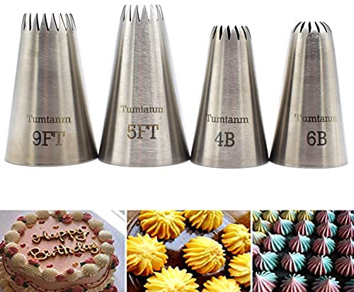 Large Cake Decorating Piping Tips, 4 Pack Stainless Steel Piping Nozzle Cake Decorating Pastry Tips Tool