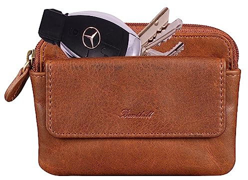 Benthill Étui à clés en Cuir véritable avec 2 Anneaux pour clés - Étui à clés avec Compartiment pour Cartes - Porte-clés avec Compartiment pour Petite Monnaie, Color:Marron