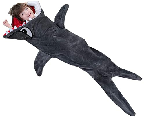ANUFER Enfants Doux Épaissi Flanelle Sac de Couchage Gris Requin Queue Chaleureux Canapé TV Couverture SN070275