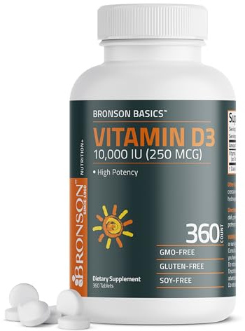 Bronson Vitamin D3 10,000iu (250mcg) Healthy Muscle Function and Immune Support, Non-GMO, 360 Tablets