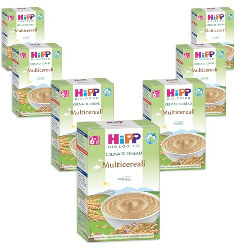HiPP - Crema di Cereali Istantanea per Neonati, con Multicereali Integrali 100% Biologici, Senza Zuccheri Aggiunti, 7 Confezioni da 200 gr, Cereali Integrali HiPP