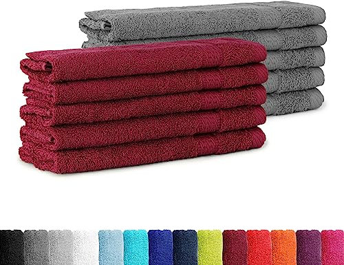 BaSaTex - 10er Pack Handtuch Set für Gäste - Frottee-Handtücher mit Aufhängeschlaufe aus weicher Baumwolle in 30x50cm - Waschtücher für Gäste Öko-Tex Standard 100 Zertifiziert - Anthrazit & Bordeaux