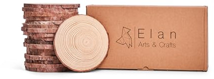 Elan Dischi di Legno Naturale Grezzo 14-16 cm Diametro 18 Pezzi, Dischi Legno per Decorazioni, Fette di Tronco con Corteccia, Base Tronco da Decorare