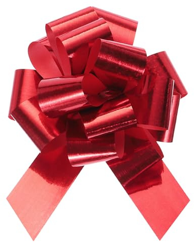 QUARKZMAN Lazos Regalos Metálico Grande 10cm 10uds, Cinta Lazo para Envolver Regalos con Purpurina para Boda Coche Cestas Presenta, Lazo Navideño, Rojo
