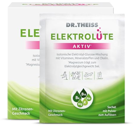 Dr. Theiss ELEKTROLÜTE AKTIV | Isotonische Elektrolyt-Glucose-Mischung mit Vitaminen, Mineralstoffen und Cholin | nach anstregenden Aktivitäten und bei Erschöpfung | 15 Sachets | vegan
