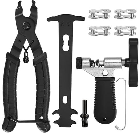 MYHongLe Kettennieter Fahrrad, Kettenschloss Zange, 4 Paar Fahrradketten Nieten, Kettenverschleißlehre, Kettenzange, Fahrradketten Reparatur Werkzeug Set für 6-12 Fach Fahrradkette Werkzeug