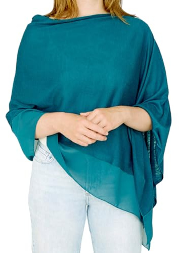 Light Weight Wool Mix Poncho (Peacock)
