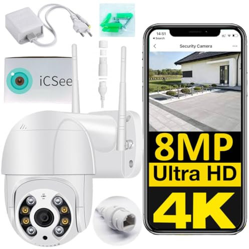 Sone Smart One 4K 8MP WLAN IP Kamera Outdoor – PTZ Überwachungskamera – 360° drehbar, Nachtsicht IR/Farbe, Bewegungserkennung, 2-Wege-Audio, wetterfest IP66
