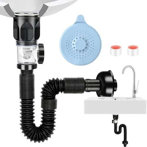 Kit de Vidange de Lavabo, Bonde de Lavabo en Acier Inoxydable et ABS, Siphon Lavabo Extensible 295-985mm, Compatible avec Tuyau de 40-50mm, Inclut 2 Bandes Étanches et Couvercle de Vidange en Silicone
