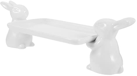 LALADEFIEE Vassoio Superficie Liscia a Forma di Coniglio per Dolci in Ceramica Bianca e Esposizione Gioielli e Multiuso per Snack
