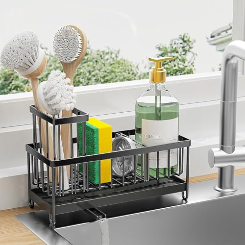 MSIHEY Scolapiatti in acciaio inox con spazzola, dispenser di sapone e organizer per cucina