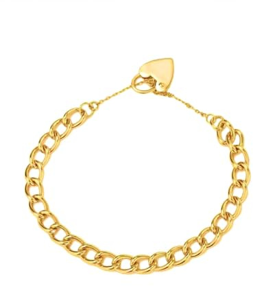 THE BLING KING 7mm Gold Heart Padlock Bracelet for Women – 22g, 8-Inch – PVD Gold Plated Gift for Her