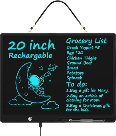 Rechargable 20 Inch LCD Writing Tablet, Reusable Drawing Board, Extra-Large Message Board, Doodle Board for Kids Boys Girls Ages 3-12 Years Old, Electronic Drawing Pad for Kids Birthday Gift (Black)