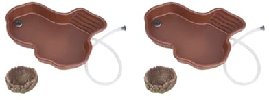 Juego de 2 cuencos de agua decorativos para alimentación de reptiles para dragones barbudos, ranas, suministros para mascotas con drenaje, 31 x 25 x 5 cm