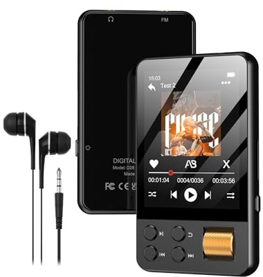 AGXOV 64GB Lettore MP3 Bluetooth, MP3 Lettore Musicale con Cuffie, Dittafono, Suono HiFi, Schermo a Colori da 2,4 Polliciideale per Sport, Nero
