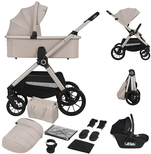 Lionelo Layla Carrito de Bebe 3 en 1 (0-4 Años, 0-22 Kg) Sistema de Viaje con Silla de Coche, Capazo y Silla, Posición Reclinable, Suspensión, Ruedas PU, Capota UPF50+
