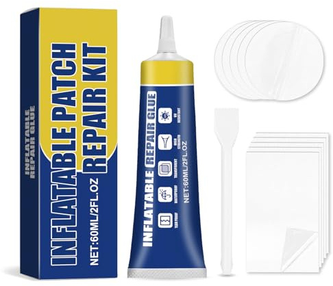 KEORHEZ Kit Riparazione Piscina, Kit Riparazione Gonfiabili, Contiene Adesivo (60 Ml), Toppe per Piscina (10 Pezzi) E Un Raschietto, per Materassi Ad Aria, Salvagenti, ECC