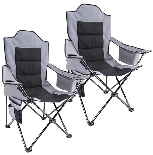 YEAUPE PRO 2 x campingstol, vikstol, fällstol, högt ryggstöd strandstol, hopfällbar pall, L, 150 kg, svartgrå
