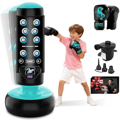 NZQXJXZ Upgraded Punch Bag for Adults with Interactive Music Mat, 69'' Boxing Bag with Scoring, Light, Music Pad, Boxing Gloves and Electric Air Pump, Kickboxing for Beginners Training MMA