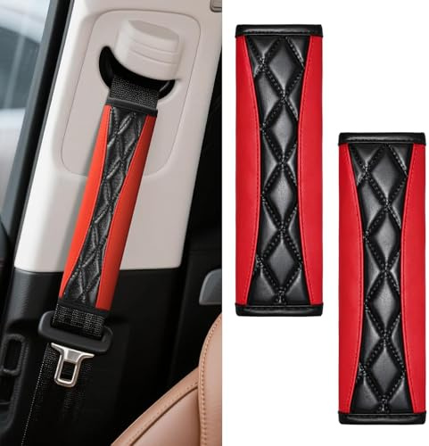 1-Pair Car Seat Belt Pads, Car Seat Belt Cover Pad, Soft Leather Seatbelt Covers for Car, Seatbelt Covers and Shoulder Strap Protector for Driver and Passenger, Auto Interior Accessories(Red)