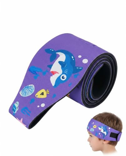 BTACGWP Bandeau Oreille Piscine Enfant, 1 Pce Bandeau Natation Requin Avec Bouchons Protection OREILLE, Élastique Étanche Pour Bloquer l'Eau et Prévenir l'Otite en Piscine (M)