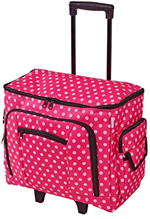 Sewing Online Grand Sac à roulettes pour Machine à Coudre en Tissu Rose Durable à Pois Blancs, 47 x 38 x 24 cm, Bouleau 006108/PINK-DOT