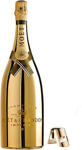 Moet & Chandon Imperial Champagner Goldfarbene Bright Night Leucht-Flasche mit LED Licht Beleuchtung Limited Edition Magnum inkl. Edelstahl-Flaschenverschluss (1 x 1.5 l)