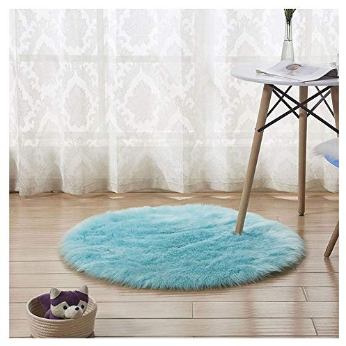 DAIHAN Shaggy Lammfell-Teppich,Flauschiger Kunstfell Schaffell Lammfellimitat Teppich rund für Stuhl Sofa Wohnzimmer Schlafzimmer Kinderzimmer Hellblau 50 * 50cm