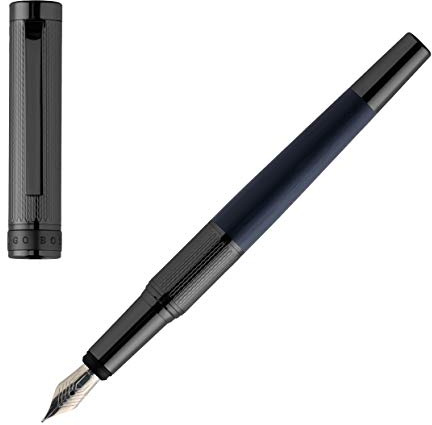 Hugo Boss Dual Navy Füllfederhalter, Messing, Gewehrmetall, Edelstahlfedergröße: M, Länge: 14,1 cm, HSH0542D