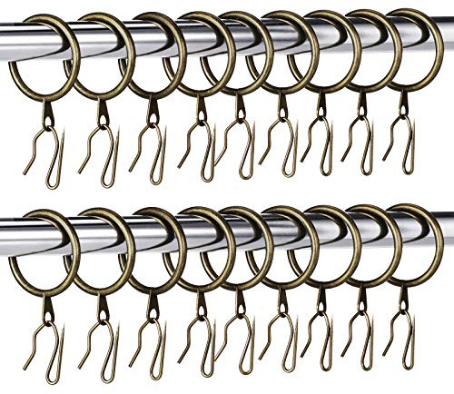 60 Anelli Metallici per Cortina di Drappeggio e 60 Ganci a Perno in Metallo per Tende di Panneggio da Finestra Porta Doccia con un Diametro Interno di 30 mm (Bronzo Strofinato a Olio)