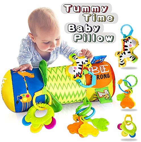 HISTOYE Baby Tummy Time Pillow Toy with Detachable Rattles Crawling Roller Developmental Baby Toys 3-6 Months Baby Toys 6-12 Months Infant Toys 0 3 6 9 12 Months Old Toys for Baby Infants Newborn