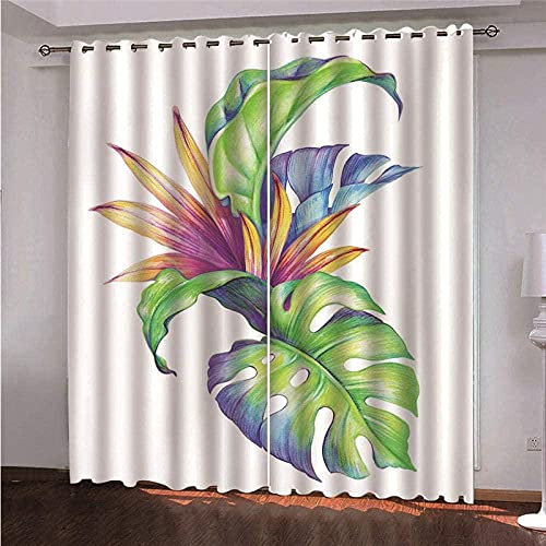 Gardinen mit ösen Farbe Pflanze 2er-Set VerdunkelungsVorhang, 3D Printing Shading Vorhänge für Schlafzimmer，100% Polyester Mikrofaser, Gesamtgröße: 280x245CM