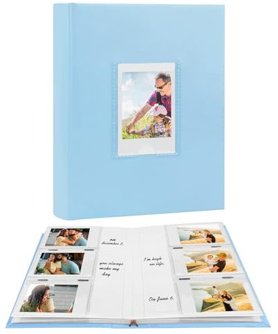 Fotoalbum för Fujifilm Instax minikamera, 180 fickors fotoalbum med skrivutrymme för polaroid, läderfodral, 2 x 3 fotoalbum för Instax Mini 12 11 9 40 8 7 Evo LiPlay Instant Camera (blå)