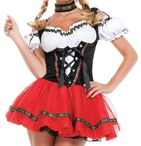 Cawevon Dam tysk Oktoberfest-kostym Dirndl-klänning, halloween oktoberfest-kostym för utklädningsfest och ölfestival