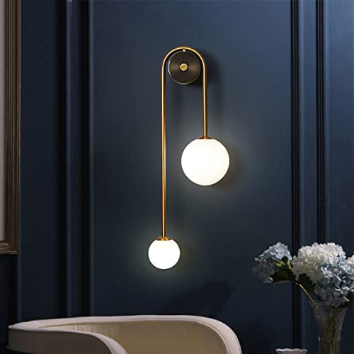 AMARTIZ Modern Gold Wall Sconce Mid Century Gold Wall Lamp U-Shape Linear Wall Light with Milk Glass Shade Wall Lamp for Bedside Dining Room Bathroom