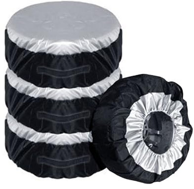 RUNQIN 4 Pieces Tire Cover for 13-19 Inch Tires, Case Car Spare Wheel Cover Storage Bag Carry Bag Polyester Tire for Cars Wheel Protection Covers 4 Seasons
