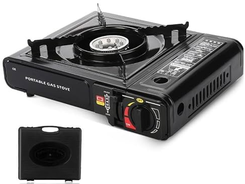UTTAM Black Portable Camping Stove with Cary Case | EN417 Compliant Camping Portable Stove | Camping Stove with Automatic Ignition & Heat Control (Stove)