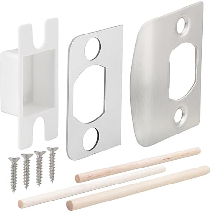 Placa de cerradero de seguridad,Placas de cerradero para puertas exteriores | Placa de impacto estándar,Placas de cierre de acero inoxidable, cuñas y clavos de madera incluidos para puertas exteriores