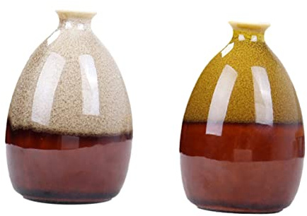 HOMOCONO 2 Stück Kleiner Keramik Tischvasen Hydroponische Blumenbehälter Wohn und Büroumgebung Dekorative Vasen Gelb Weiß