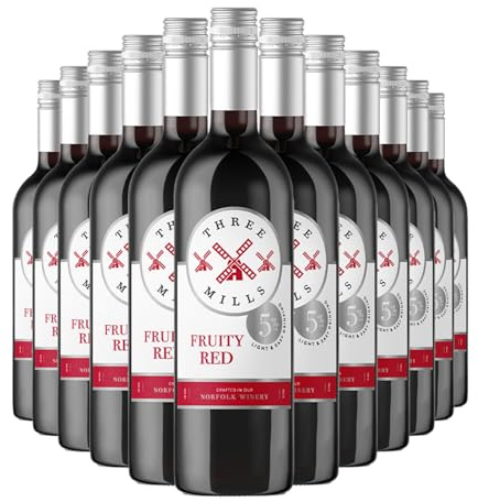 Three Mills 5% ABV British Made Fruity Red Wine | Light and Refreshing Red Wine | 12 x 75cl Bottle