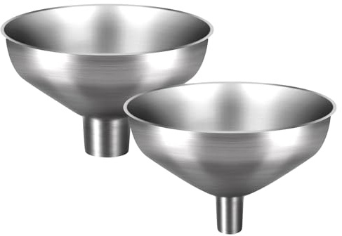 Nomatox Stainless Steel Metal Funnel Set of 2, Kitchen Filling Funnel (0.5-inch Narrow Mouth) and (1-inch Wide Mouth), Practical Tools for Transferring Spices, Oils, Food and Beer