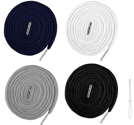 4 Pcs Round Cotton Drawstring Cords with Easy Threaders - Replacement for Pants, Sweatpants, Hoodies, Jackets, Shoes