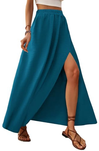 Zeagoo Gonne Lunga Donna Estiva Elegante Gonna Elasticizzata a Vita Alta Gonna A Trapezio Gonne da Spiaggia Skirt con Spacco S-XXL