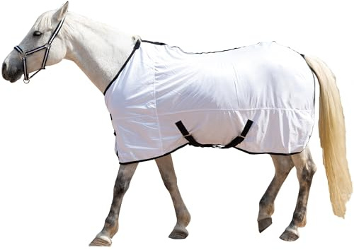 Gallopoff Couverture anti-mouches pour cheval - Respirante - Avec protection UV et protection contre les rayures - Avec fermeture de poitrine réglable - Sangle croisée et lacets pour les jambes