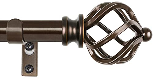 KAMANINA Barras de cortina de bronce para cortinas con ojales de 80 a 365 cm, 19 mm de diámetro, barra de cortina extensible, barra de cortina decorativa con remates trenzados