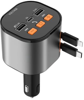 Pesfehhy Infällbar billaddare, Bluetooth FM-sändare Adapter, Handsamtal Billaddare Snabbladdare 5-i-1 Billaddare