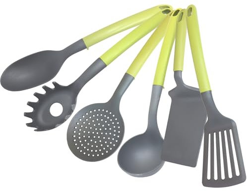 Fackelmann Set di utensili da cucina 6 pezzi, mestoli in nylon, utensili lavabili in lavastoviglie, mestoli da cucina resistenti al calore fino a 200 °C, Linea Oliva